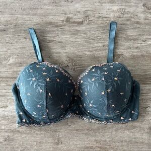 Calvin Klein Bra Blue Floral Padded Push Up Lace Womens 36DDD Cottagecore